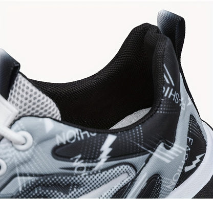 Men's Sneakers - Lightweight Cushioned Platform Sneakers with Lace-Up Closure, Non-Slip PVC Sole - Breathable Gym, Running, Casual Shoes in Grey/Black colorway - for Everyday & Light Hiking, Gym Shoes