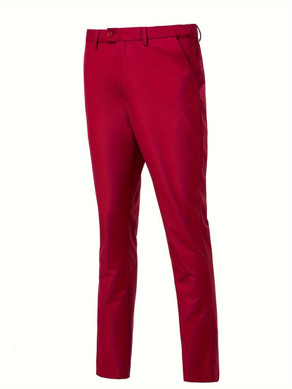 SAILIINY Men'S Solid Color Polyester Viscose Blend Dress Pants, Regular Fit All-Season Party Suit Trousers with Pockets, 80% Polyester 20% Viscose, 240g/m² Woven Fabric, 100% Polyester Lining, for Mature Occasions