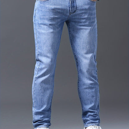 Men's Slim-Fit Stretch Denim Jeans - Light Blue, Versatile for All Seasons