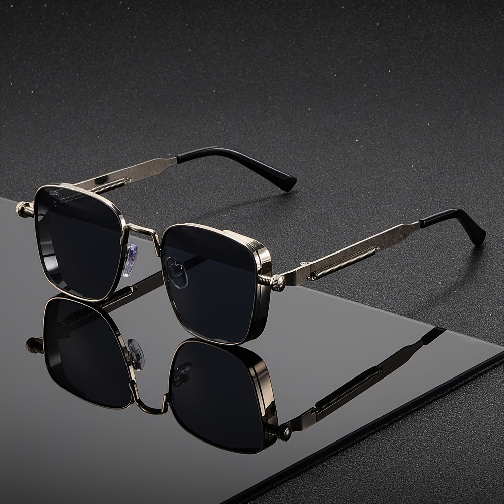 Vintage Steampunk Fashion Glasses for Men and Women - Golden-Tone Metal Frame with Green Tinted Lenses, Perfect for Parties, Music Festivals, and Casual Attire, Festival Eyewear, Retro Aesthetic, Durable Eyewear