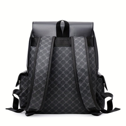 Men'S Stylish Black & Brown Gingham Print Backpack - Versatile Commuter Bag with Multiple Pockets, Adjustable Straps, and Golden-Tone Hardware for Work, Travel, and Study, Travel Backpack | Gingham Pattern | Synthetic Backpac