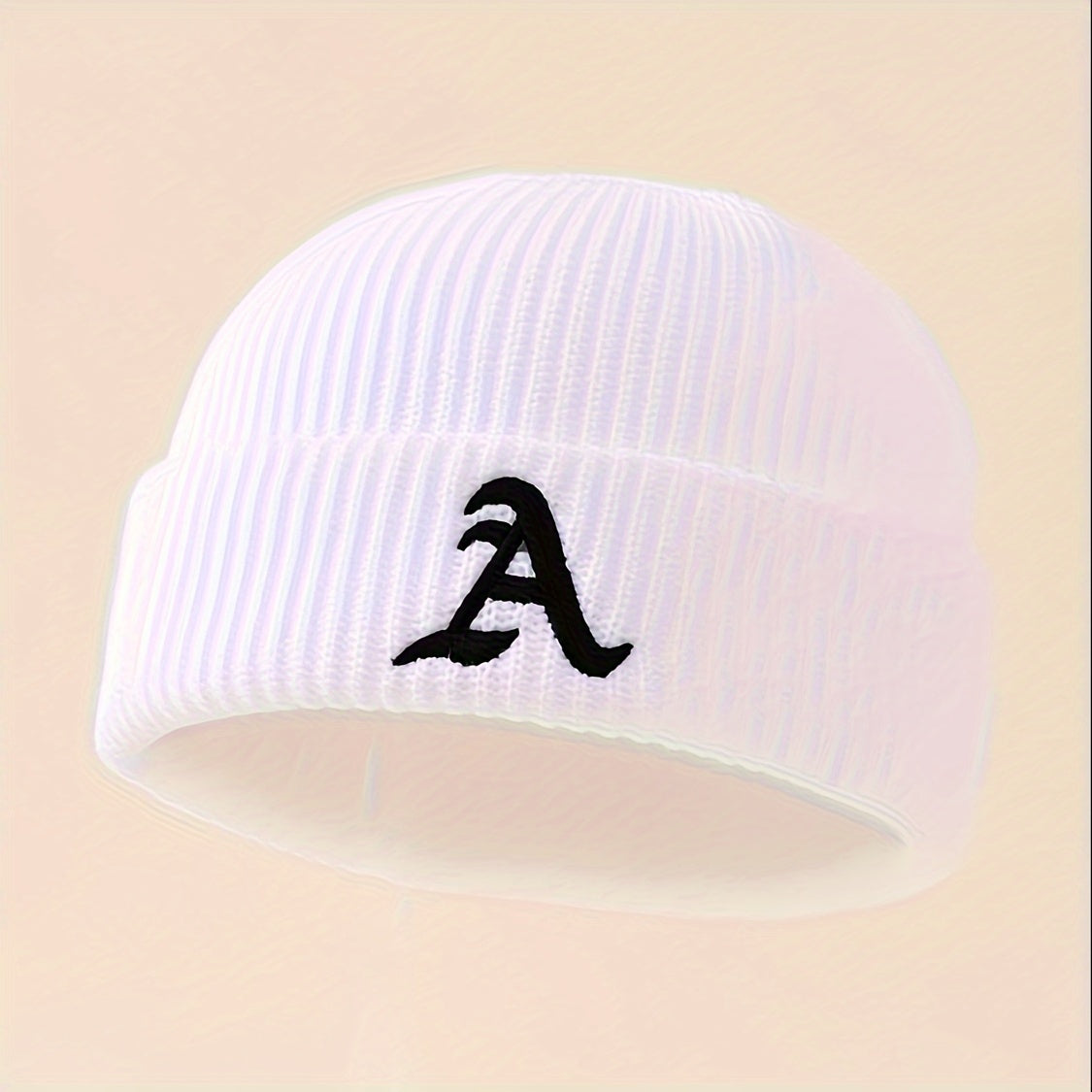1pc Unisex Classic Brimless Hat With Adjustable Rolled Cuff, Simple Letter Pattern Knitted Hat, Suitable For Winter Daily Wear