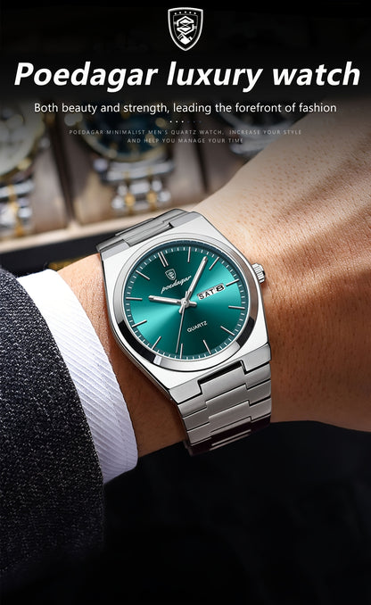 POEDAGAR best-selling waterproof luminous calendar stainless steel quartz wristwatch high-end business fashion trend young Men's watches.