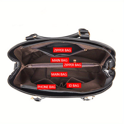 Classic Top Handle Satchel Bag, Fashion PU Bag, Women's Casual Handbag, Shoulder Bag & Tote Purse