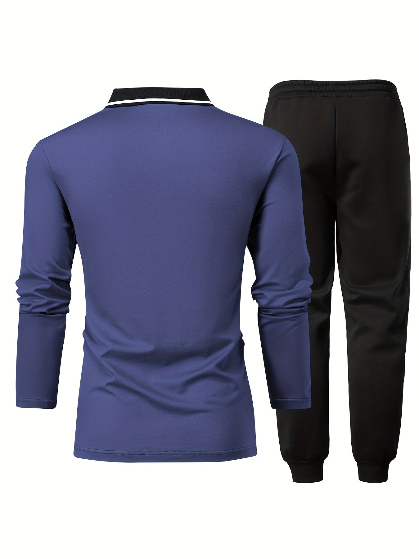 Men's Casual Color-Block Long Sleeve Button-Up Shirt & Drawstring Joggers Set - Polyester Blend, Pockets Included, Perfect for Spring/Fall