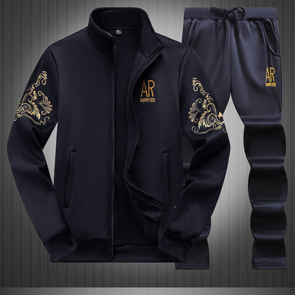 Spring and Autumn Men's Casual Sports Suit, Fashionable Open Jacket and Straight Trousers Two-piece Set