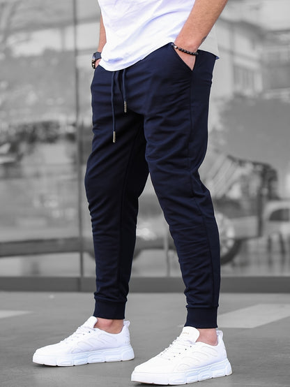 Men's Solid Color Jogger Sports Pants With Drawstrings, Casual Lightweight And Breathable Running Fitness Slim Pants Outdoor Trousers