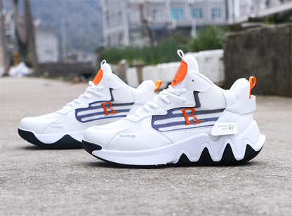 Breathable Men's Running Shoes with Anti-Slip EVA Sole, Lightweight Low-Top Sneakers for Casual Wear and Light Exercise, White with Orange Accents, Comfortable Fabric Upper and Durable PVC Insole, Versatile Sneakers | Stylish