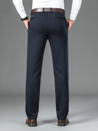 [Durable Build] Men's All-Season Casual Dress Pants - Business Style Stretch Trousers, Comfortable Classic Design, Light Brown Polyester Blend, Machine Washable, Smooth Finish, Regular Fit for Office or Leisure Wear