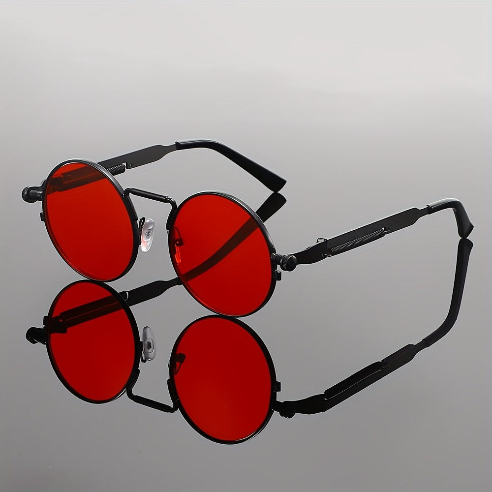 Men's Retro Round Fashion Glasses - Zinc Alloy Frame & Blue-Tinted Polycarbonate Lenses, Y2K Vintage Style for Everyday Fashion, Special Occasions & Holiday Gifts, Vintage Glasses, Trendy Eyewear, Bold Design, Durable Lenses,
