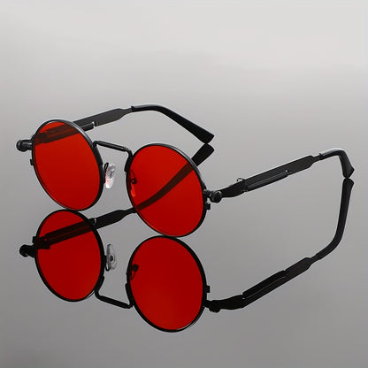 Men's Retro Round Fashion Glasses - Zinc Alloy Frame & Blue-Tinted Polycarbonate Lenses, Y2K Vintage Style for Everyday Fashion, Special Occasions & Holiday Gifts, Vintage Glasses, Trendy Eyewear, Bold Design, Durable Lenses,