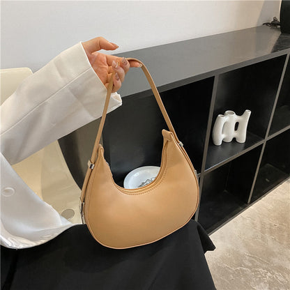 1pc Trendy Crescent Moon Shoulder Bag for Women - Large Capacity, Casual Underarm Purse in Black/Brown/White/Beige, with Polyester Lining, Zip Closure, Perfect for Commuting & Everyday Use, Crossbody Purse, Minimalist Handbag