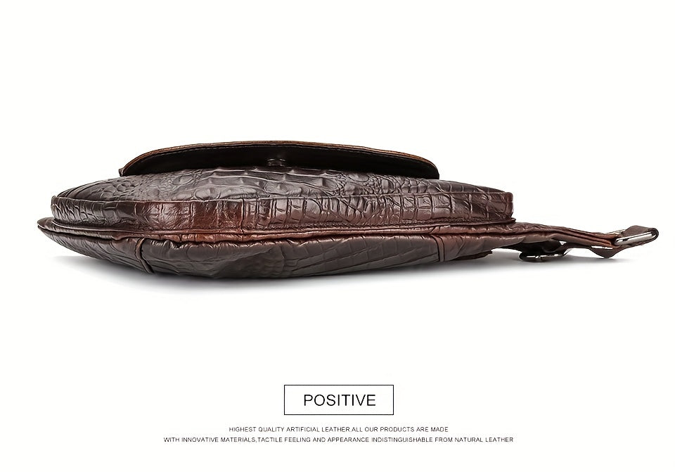HUMERPAUL Men'S Casual Brown Leather Crossbody Bag with Alligator Print - Adjustable Strap, Multi-Compartment, Everyday Commute Shoulder Bag, Everyday Bag | Casual Style Bag | Adjustable Strap Bag