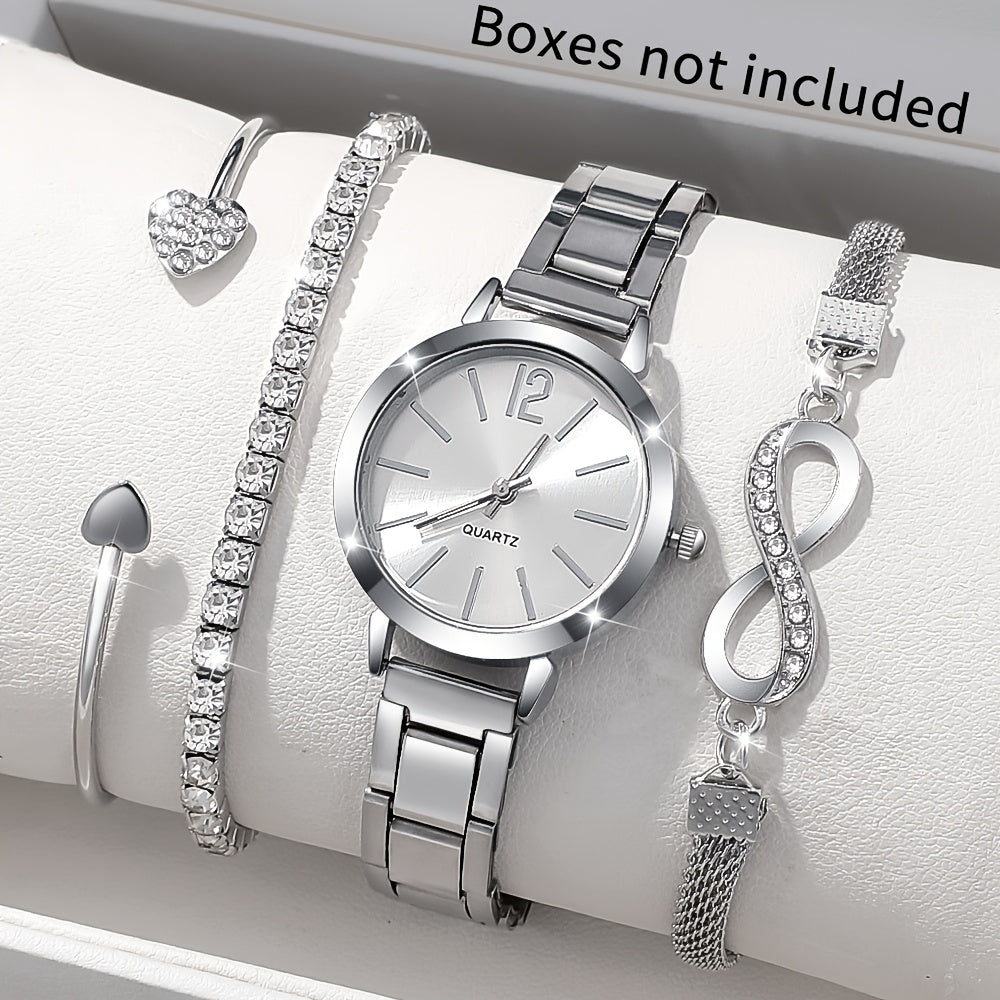 1pc or 4pcs/set Women's Fashion Quartz Watch with Silver Bracelet Set, The Perfect Gift for Her on Valentine's Day, Easter, Birthday and Christmas Does not include box