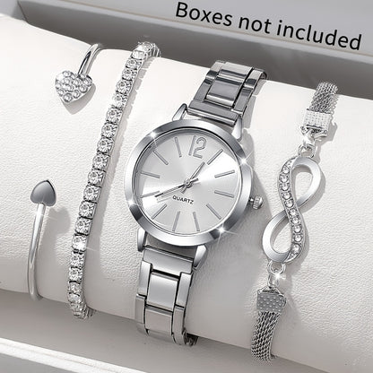 1pc or 4pcs/set Women's Fashion Quartz Watch with Silver Bracelet Set, The Perfect Gift for Her on Valentine's Day, Easter, Birthday and Christmas Does not include box