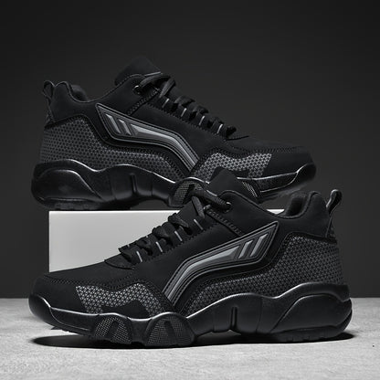 Men's Casual Sporty Sneakers - High Quality PU Upper, Non-Slip Rubber Sole with Cushioned Comfort & Inner Arch Support, Low-Top Lace-Up Design for All-Day Wear (Black/White) - Spring/Fall/Winter Seasonal Versatility, Comforta
