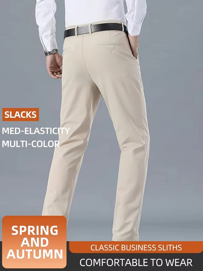 Men's Casual Solid Color Dress Pants - Polyester Blend, Woven, Regular Fit, All-Season Comfort, Adult Suit Pants