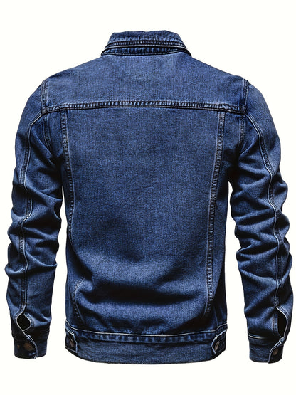 Men's Slim-Fit Denim Jacket - Casual Cotton Blend, Long Sleeve with Pockets, Machine Washable