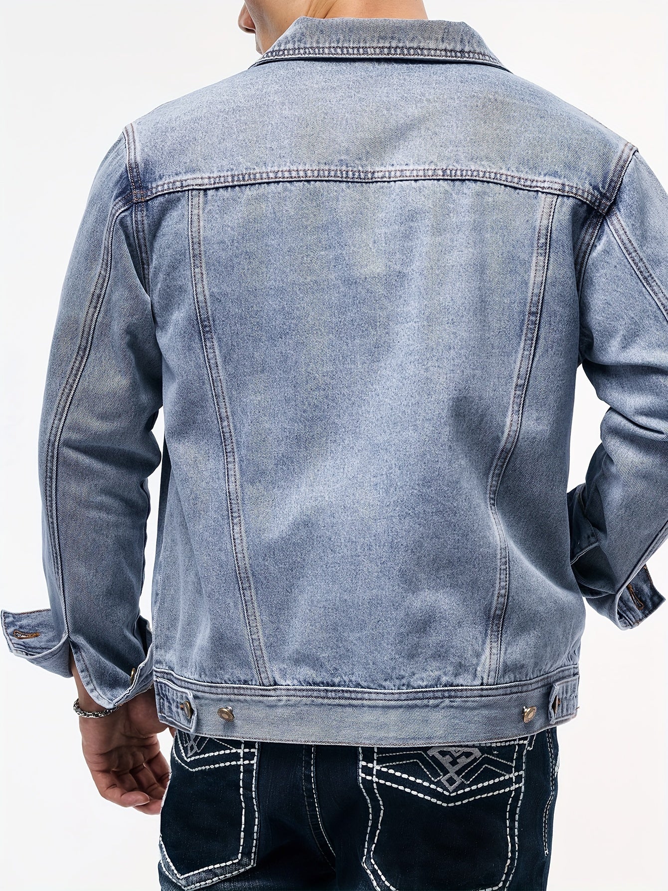 Men's Stylish Denim Jacket - Casual Long Sleeve with Flap Pockets, Machine Washable