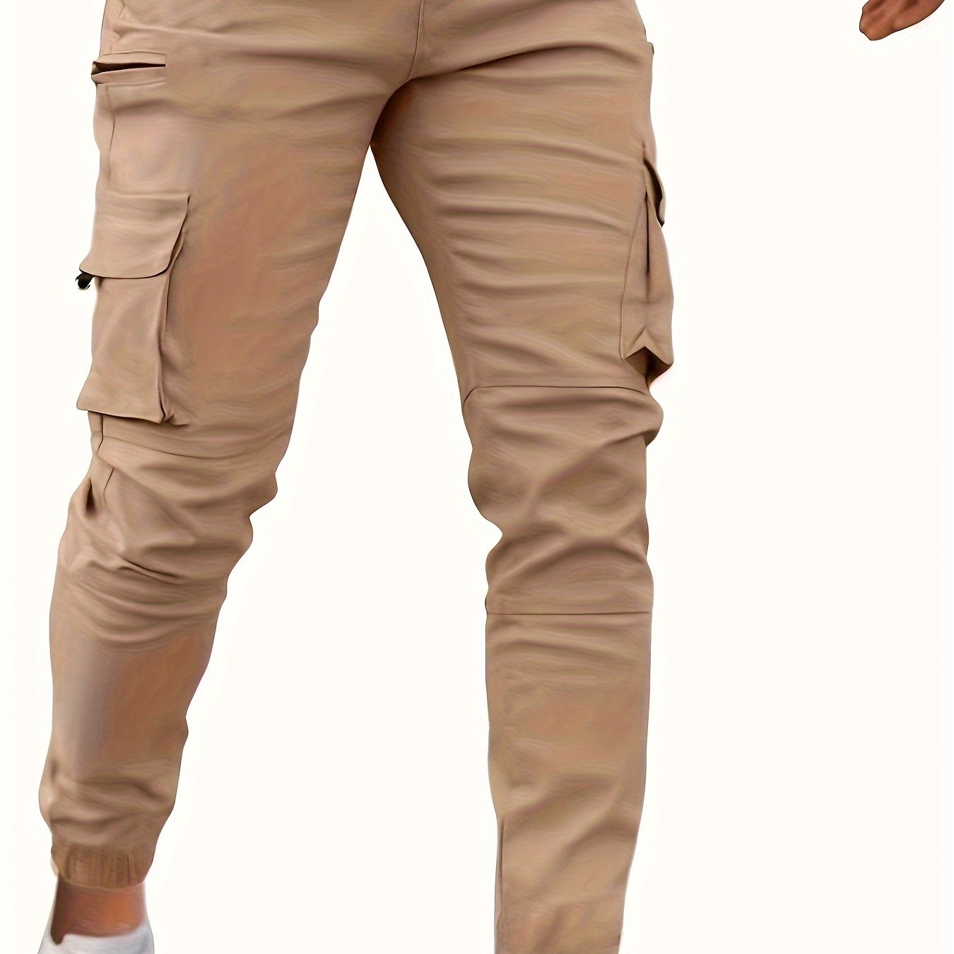 Men's Solid Color Multi-pocket Cargo Pants With Drawstrings, Casual Stylish Sports Trousers As Gift