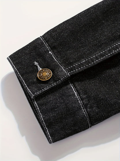 Men's Slim-Fit Denim Jacket - Casual Cotton Blend, Long Sleeve with Pockets, Machine Washable