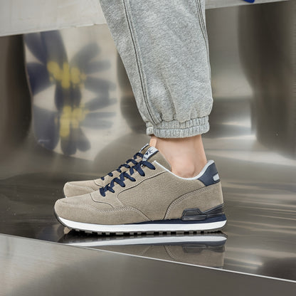 Men's Non-Slip Sneakers - All-Season Lace-Up Sneakers with Cushioned PU Sole, Beige/Blue Accent Low-Top Design for Gym, Hiking, Everyday - Non-Marking Tread, Durable & Easy-Clean Casual Shoes, Hiking Sneakers, Gym Footwear, R