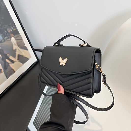 Elegant Quilted Square Handbag, Adjustable Strap, Magnet Closure, Faux Leather Lining, Lightweight, Urban Style, White/Black/Khaki Color Options