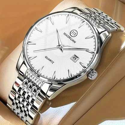 MAOYUAN Men'S Luxury Stainless Steel Quartz Watch with Date Display and Luminescent Hands - Elegant Green Dial, Metal Bracelet, Perfect for Business and Casual Attire, Ideal Gift for Men, Casual Watch | Elegant Watch | Quartz