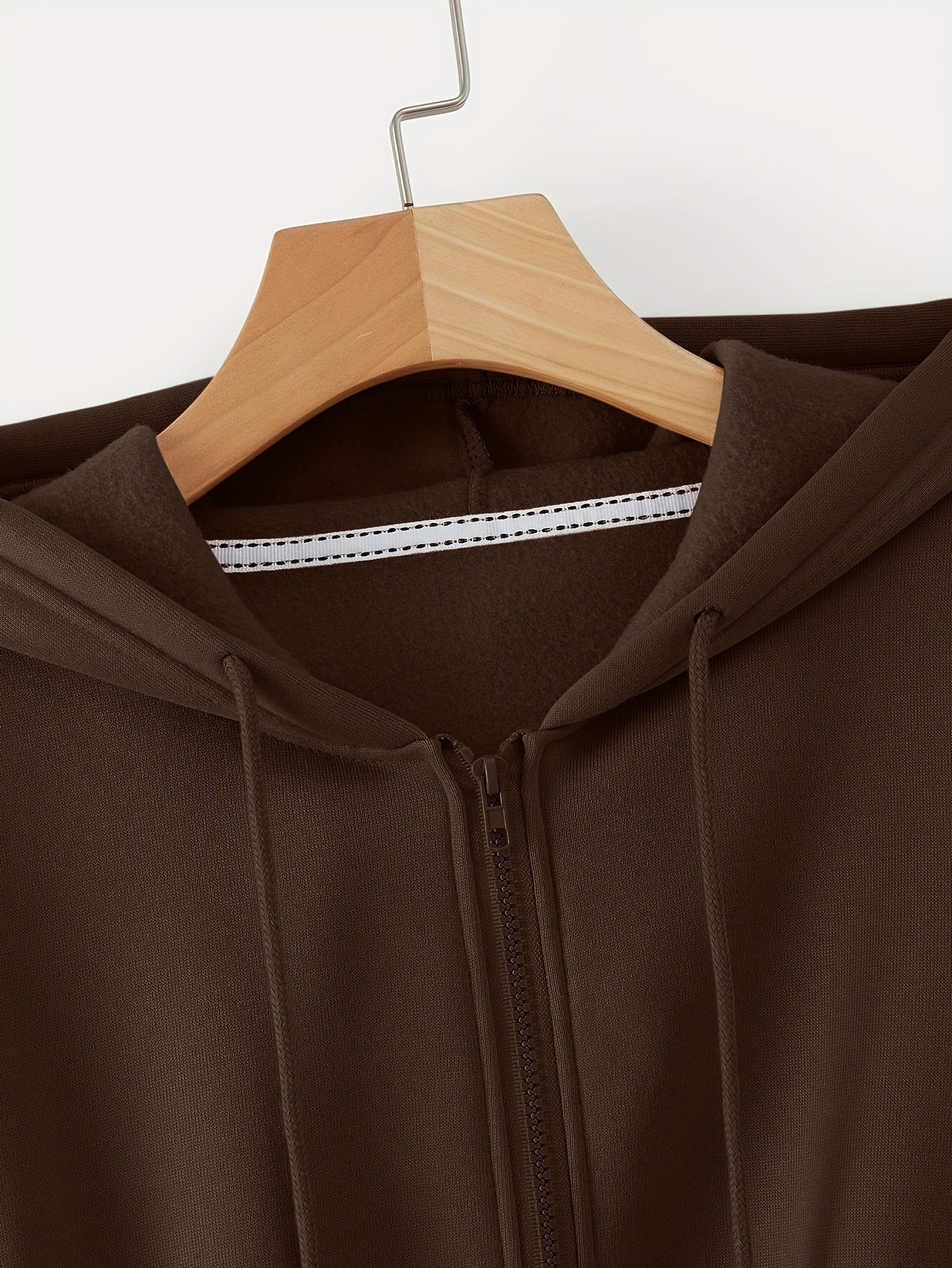 Zip Up Cropped Drawstring Hoodie, Casual Long Sleeve Sweatshirt For Spring & Fall, Women's Clothing