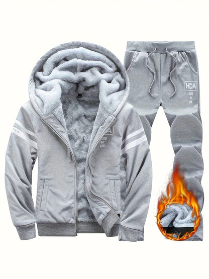 Autumn and Winter Men'S Sports Casual Suit, Men'S Velvet Thickened Sports Suit, Hooded Opening Fitness Suit, Warm Home Suit, Two-piece Set