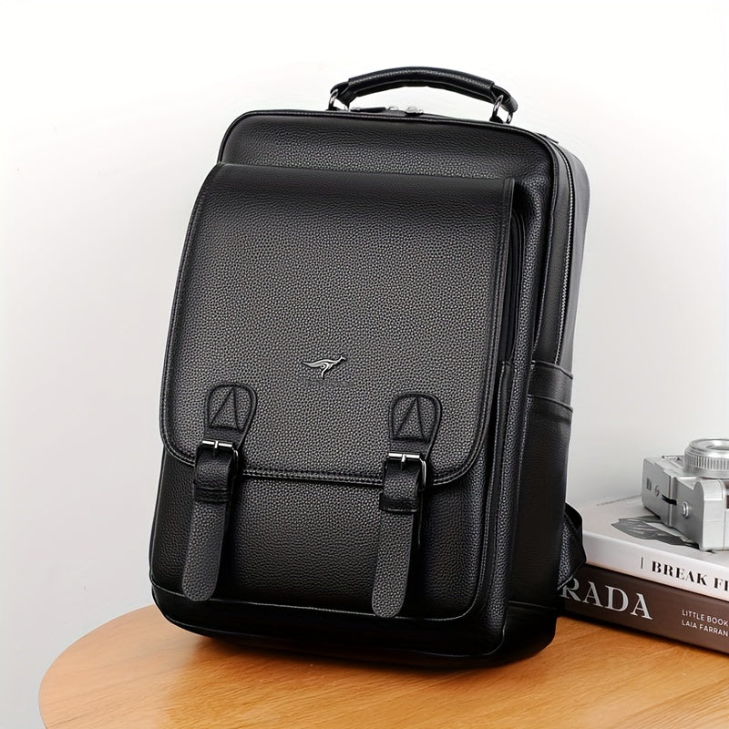 Stylish Men's Backpack - Multifunctional, Large Capacity for 39.62cm Laptop, Business & Travel Ready, Durable PU Material