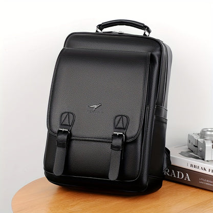 Stylish Men's Backpack - Multifunctional, Large Capacity for 39.62cm Laptop, Business & Travel Ready, Durable PU Material
