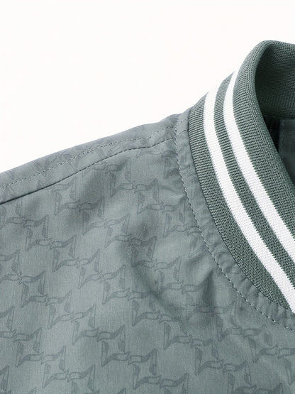 Men'S Lightweight Geometric Pattern Bomber Jacket - Casual Long Sleeve Zip-Up with Pockets, White & Gray, Polyester Lining, Perfect for Fall, Autumn Jacket
