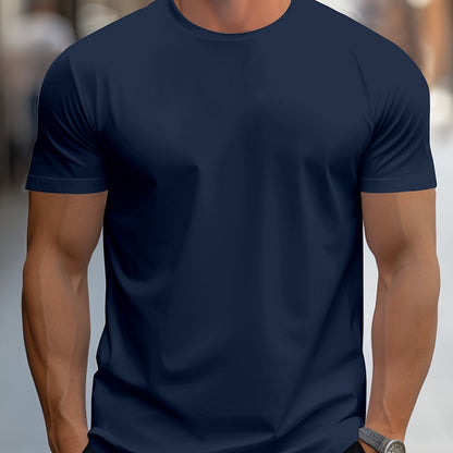 1pc Men's Spring Summer Casual Short Sleeve T-Shirt - Solid Black, Regular Fit Round Neck, Breathable Fabric for Gym, Outdoor & Casual Attire, Gym Shirts, Durable Casualwear, Smooth Texture