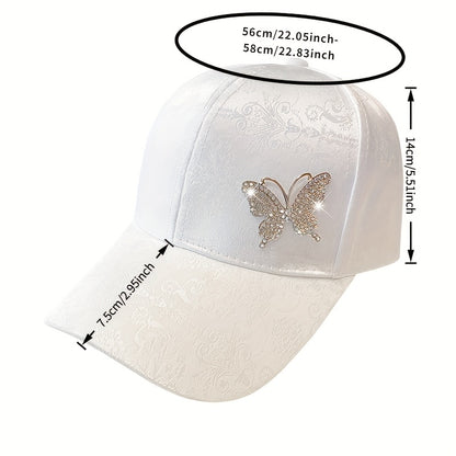 Stylish Rhinestone Butterfly Baseball Cap for Women - Lightweight, Adjustable, and Versatile Sun Hat with Lace Print Design, Perfect for Spring, Summer, and Fall, Casual Headwear | Butterfly Embellishment | Lightweight Hat