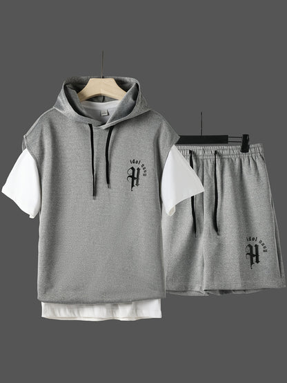 Two-Piece Men's Printed Fashion Sleeveless Hoodie Casual Comfortable Loose Sportswear Set