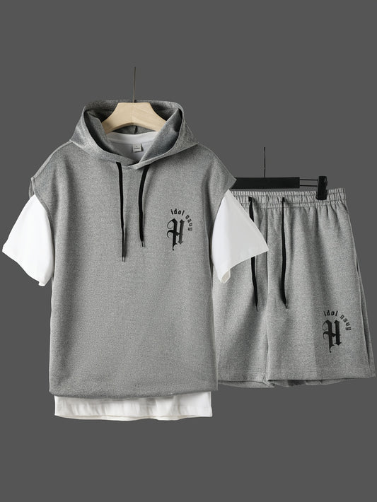 Two-Piece Men's Printed Fashion Sleeveless Hoodie Casual Comfortable Loose Sportswear Set