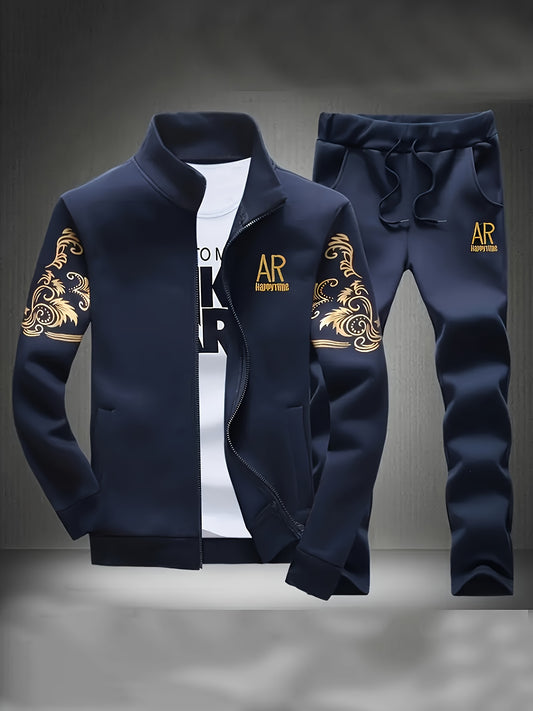 Spring and Autumn Style Men's Zip-Up Cardigan Sportswear Set