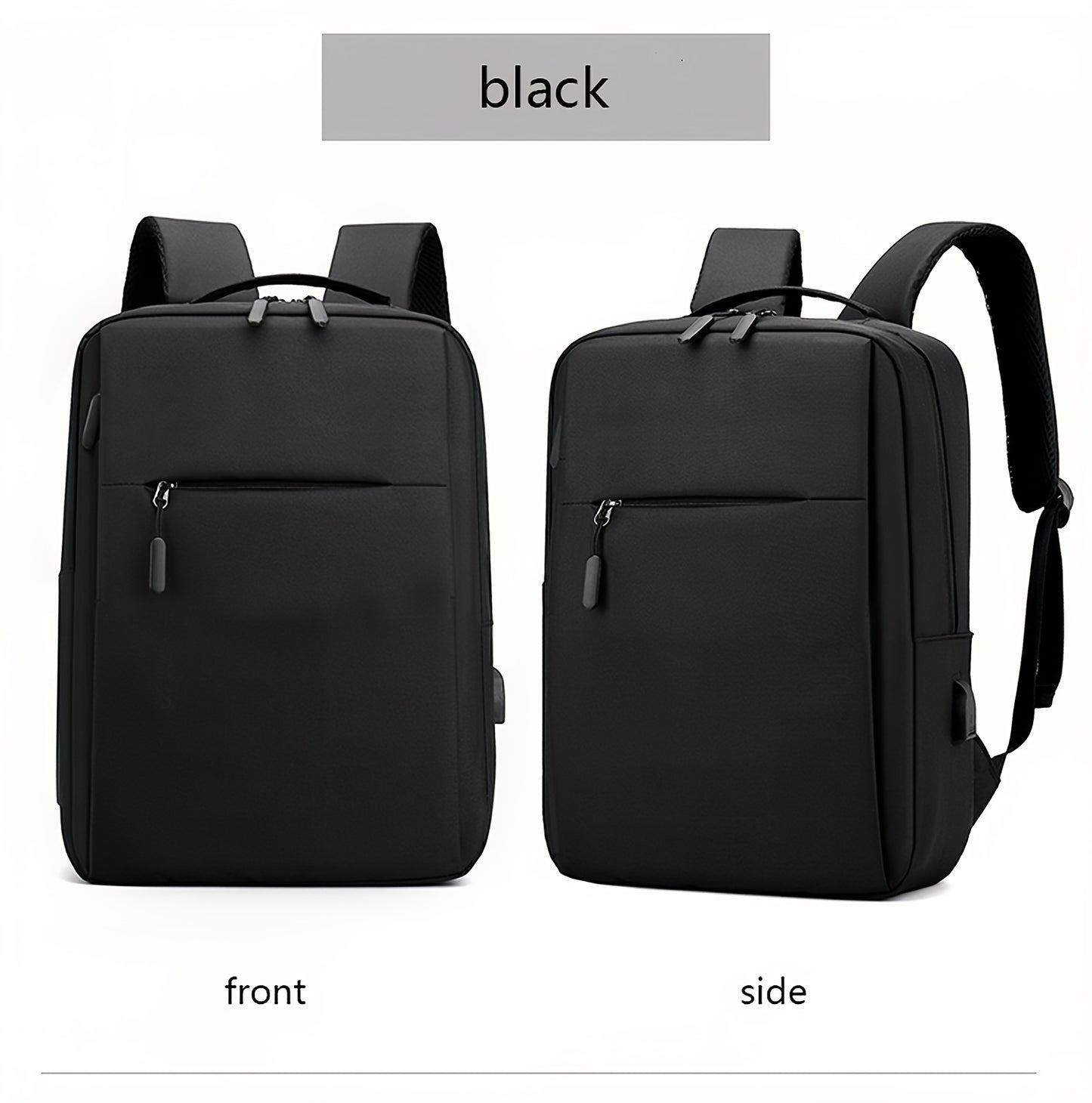1pc Lightweight Business Laptop Backpack, 33.02/35.56/38.1 cm Computer Bag with USB Charging Port, Adjustable Straps, Zipper Closure, Polyester Lining, Wet Wipe Clean, Black Fabric Travel & Student Bookbag for Men and Women,