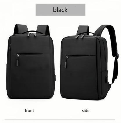 1pc Lightweight Business Laptop Backpack, 33.02/35.56/38.1 cm Computer Bag with USB Charging Port, Adjustable Straps, Zipper Closure, Polyester Lining, Wet Wipe Clean, Black Fabric Travel & Student Bookbag for Men and Women,