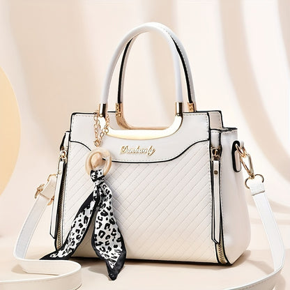 Elegant Quilted Women'S Tote Bag with Adjustable Shoulder Strap, Large Capacity, Solid Color, Fade-Resistant, Zip Closure, Polyester Lined, Tassel Detail, Perfect Gift for Mom or Family, Mom Bag