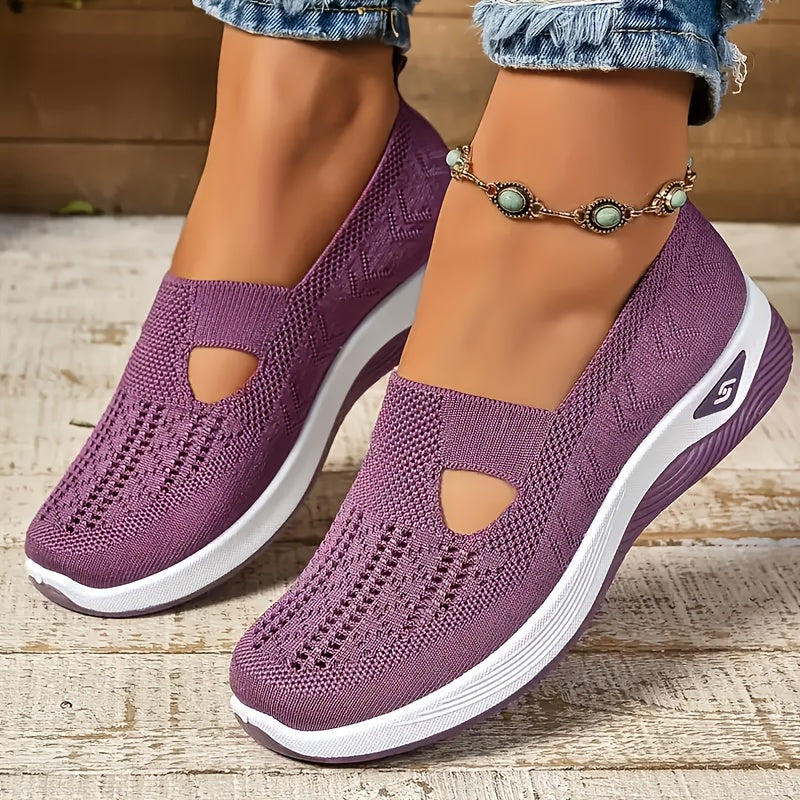 Women'S Breathable Knit Ballet Flats, Comfortable Fabric Walking Shoes, Round Toe, Rubber Sole, with Hand Washable for All-Season Wear