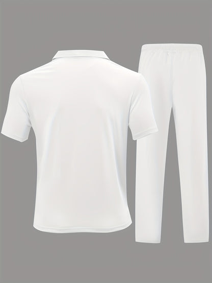New Spring Fashion Casual Polo Shirt Zipper Men'S Casual Sports Long Pants Short Sleeve Two-Piece Set