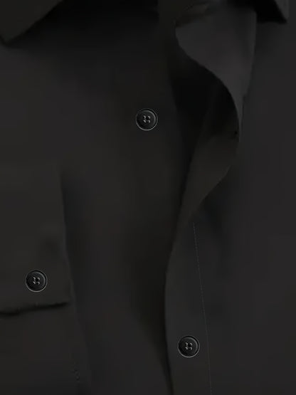 Men's Classic Solid Color Long Sleeve Dress Shirt - Regular Fit Point Collar, Non-Stretch Fabric for Office, Business & Casual Wear, All-Season Versatile Wardrobe Staple, Everyday Comfort, Sleek Appearance, Easycare Material