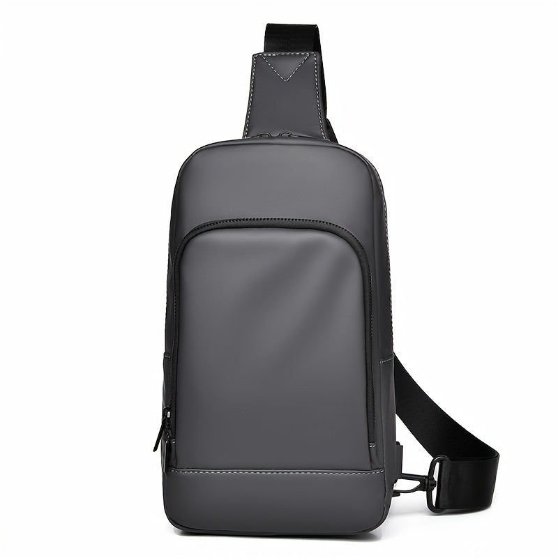 Men'S Casual Chest Bag, Faux Leather, Single Shoulder Bag, Zipper Closure, Uncharged, with Sewing Thread, Non-textile Weaving Method, No Printing, 100cm Shoulder Strap Length, for Daily Commute