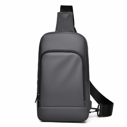 Men'S Casual Chest Bag, Faux Leather, Single Shoulder Bag, Zipper Closure, Uncharged, with Sewing Thread, Non-textile Weaving Method, No Printing, 100cm Shoulder Strap Length, for Daily Commute
