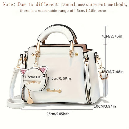 Visually Appealing Light Green Handbag with Adjustable Strap & Cat Charm – Versatile Shoulder Bag for Travel, Shopping, and Gifting, Travel Handbag | Minimalist Design | Polyester Lining, Crossbody Purse