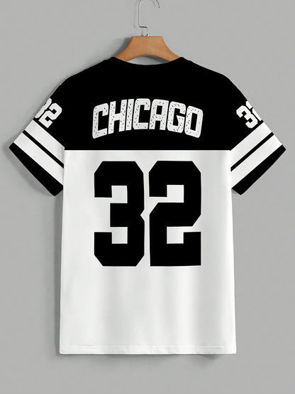 OBM Men's Chicago 32 Graphic Print T-Shirt - 100% Polyester Casual Short Sleeve Tee with Bold Numerals, Machine Washable Summer Streetwear Top, Chicago T Shirt, Urban Style, Sporty Look, Durable Material, Urban Lifestyle