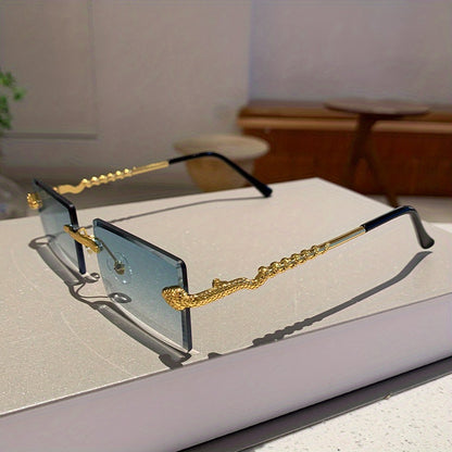 1 pair of ladies metal rectangular rimless snake pattern decoration glasses legs high quality leisure European and American hot style glasses, suitable for street shooting parties and parties to wear