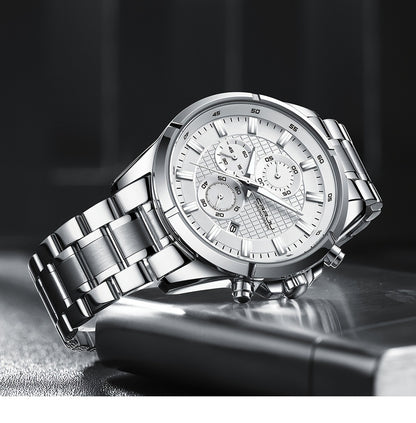 CRRJU Men's Watch Fashion Luxury Multifunctional Stainless Steel Quartz Watch